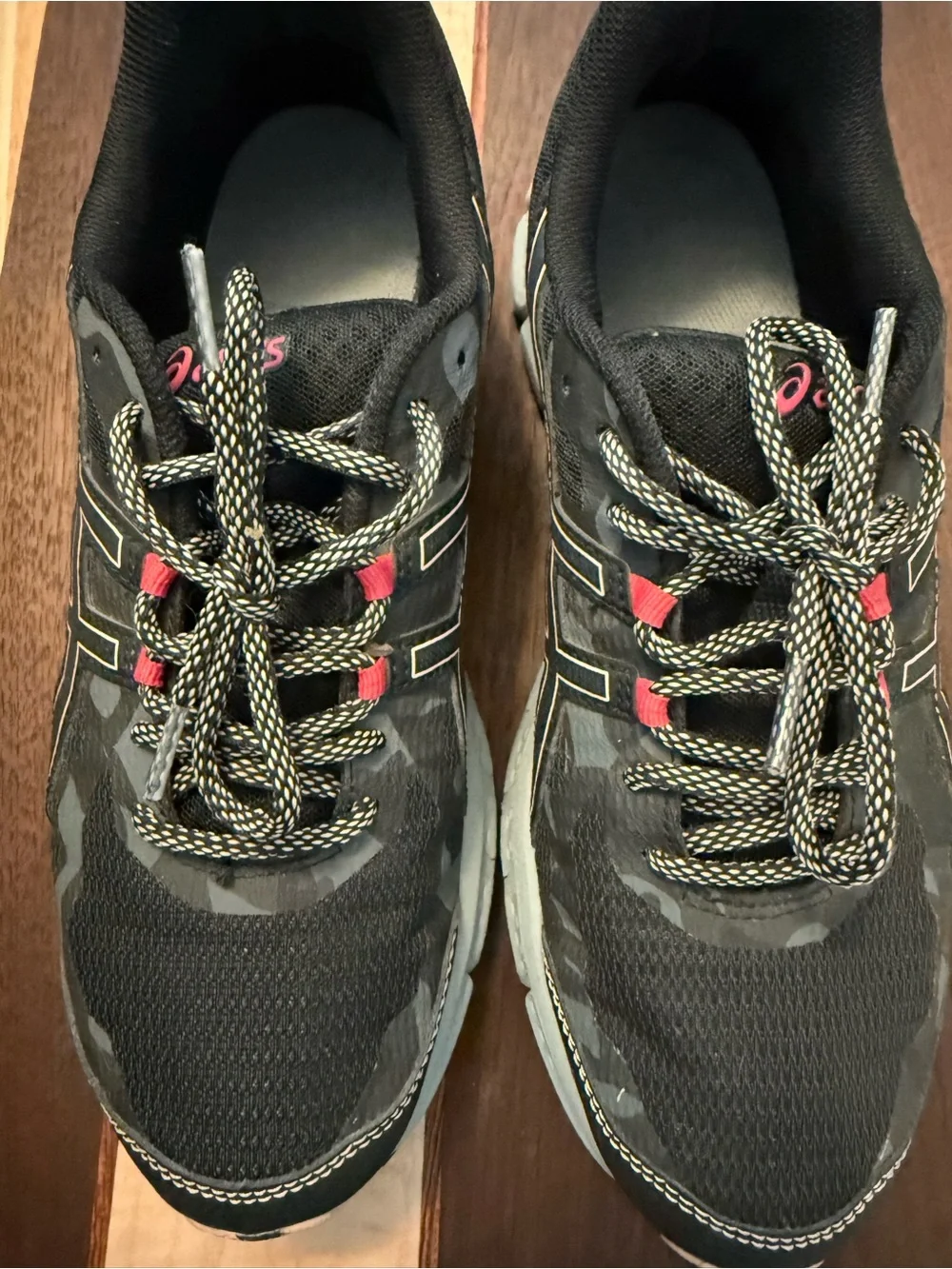 Asics Black & Gray Running Shoes with Pink Accents